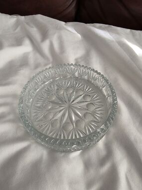 Pressed Glass Candy Dish - Clear Glass Serving Bowl